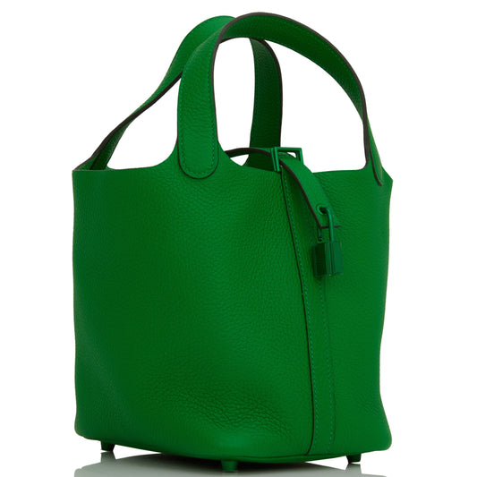Hermes Monochrome Picotin Bambou Clemence Hardware Handbag Green Travel Bag Hardware 1