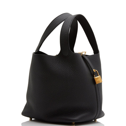 Hermes Picotin Lock Clemence Hardware Handbag Black Gold Travel Bag 7