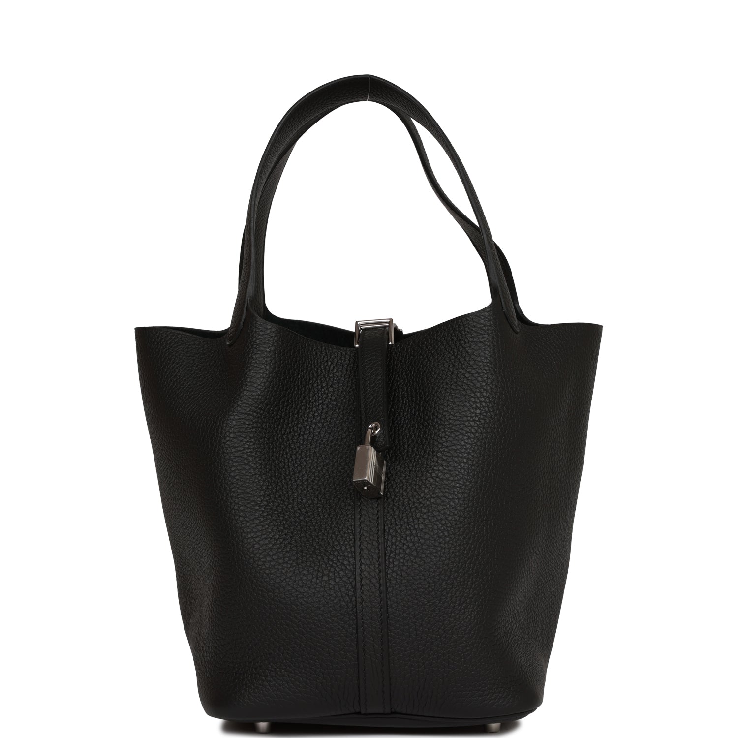 Hermes Picotin Lock Clemence Palladium Hardware Handbag Black Travel Bag Palladium Hardware