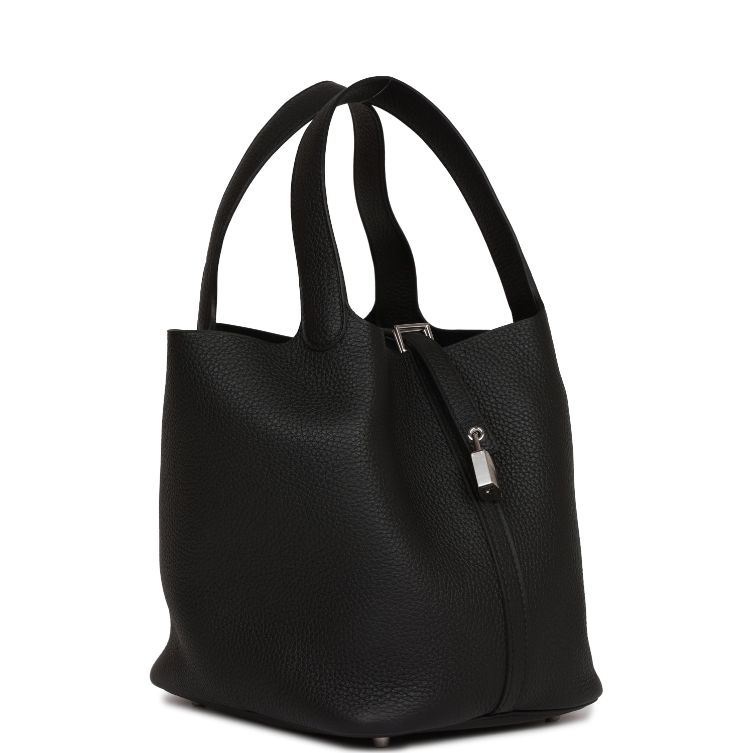 Hermes Picotin Lock Clemence Palladium Hardware Handbag Black Travel Bag Palladium Hardware