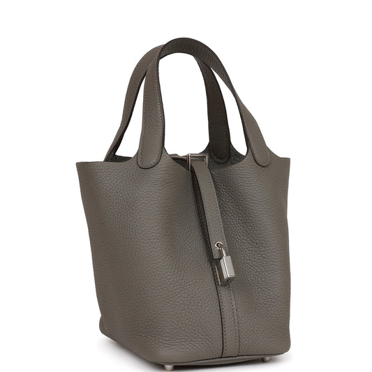 Hermes Picotin Lock Gris Meyer Clemence Palladium Hardware Travel Bag Palladium Hardware