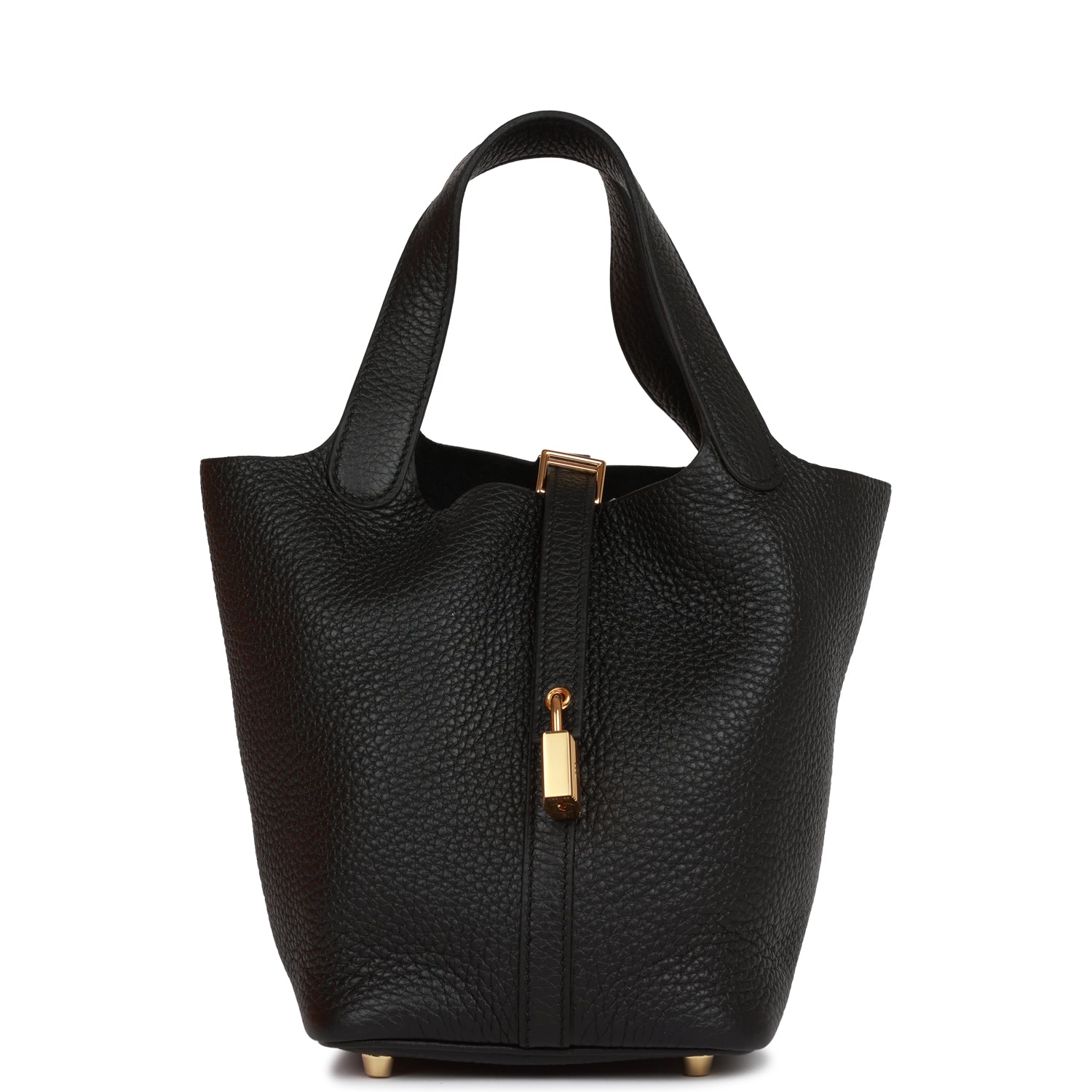 Hermes Picotin Lock Clemence Hardware Handbag Black Gold Travel Bag