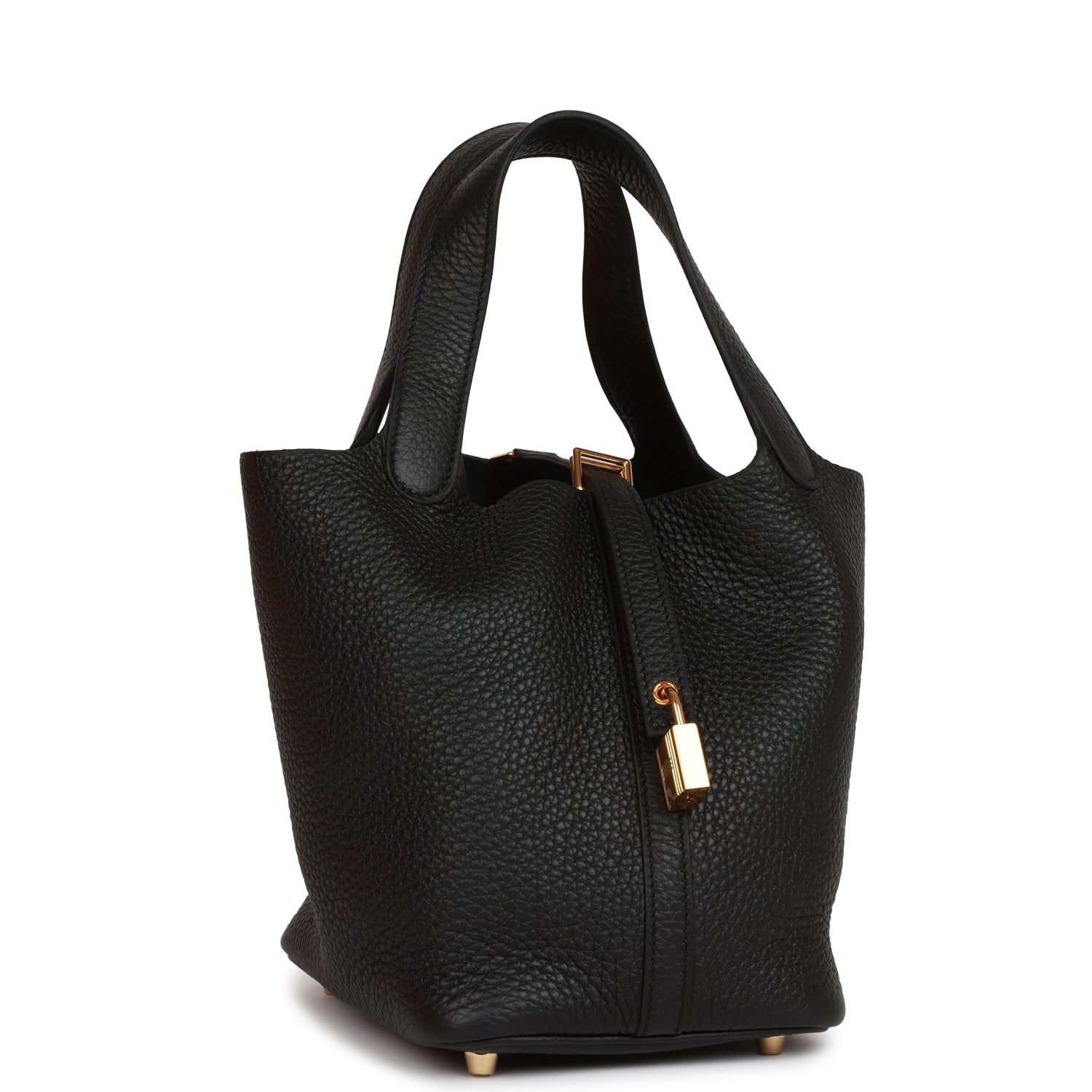 Hermes Picotin Lock Clemence Hardware Handbag Black Gold Travel Bag