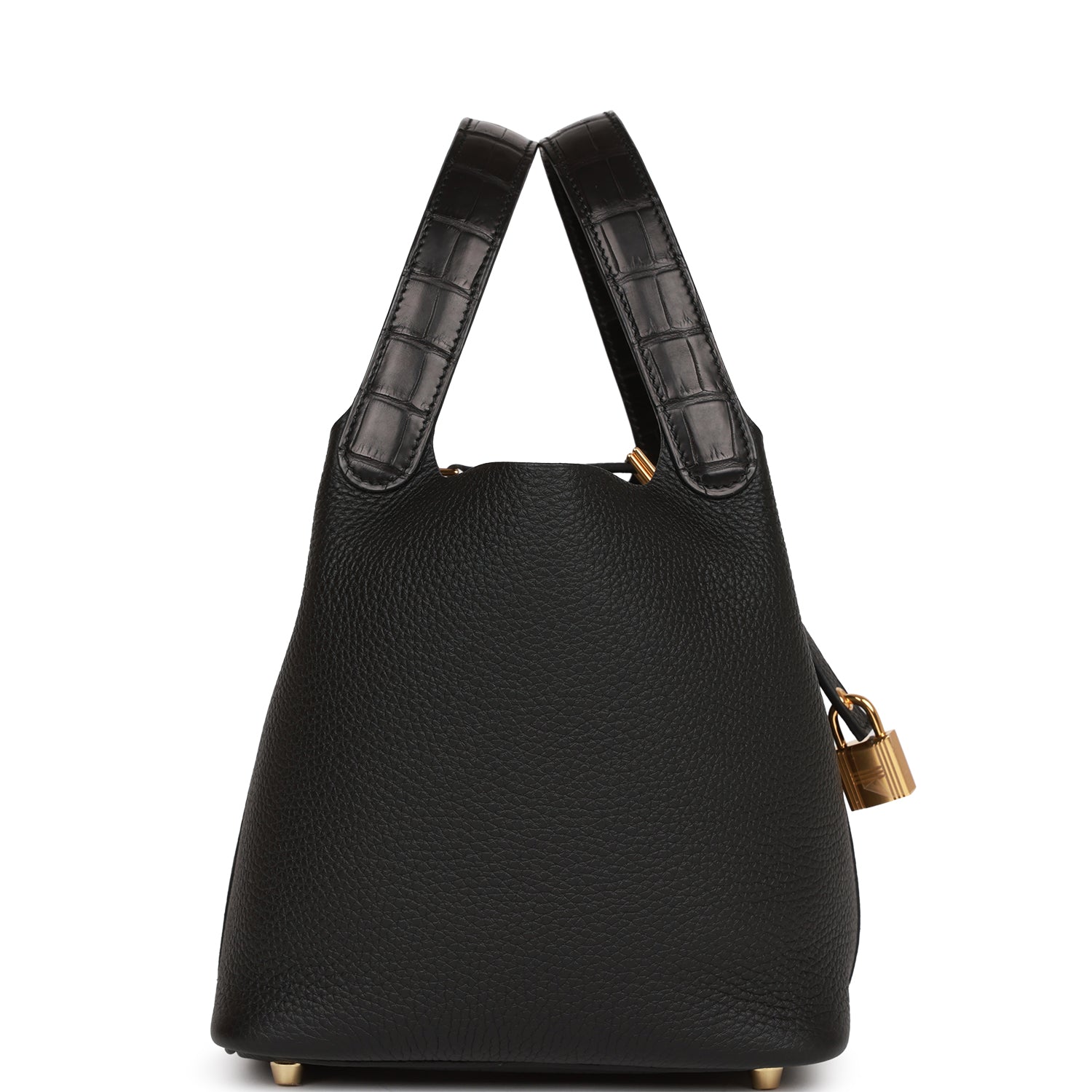 Hermes Picotin Lock Matte Alligator And Clemence Touch Black Gold Travel Bag Gold Hardware