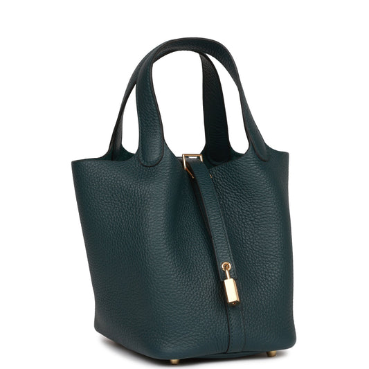 Hermes Picotin Lock Vert Cypress Clemence Hardware Handbag Gold Travel Bag