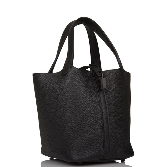 Hermes Monochrome Picotin Clemence Hardware Handbag Black Travel Bag Black Hardware