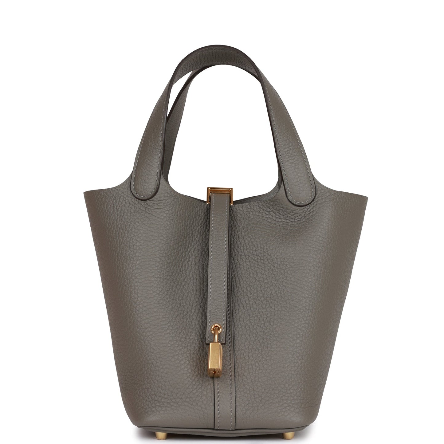 Hermes Picotin Lock Gris Meyer Clemence Hardware Handbag Gold Travel Bag