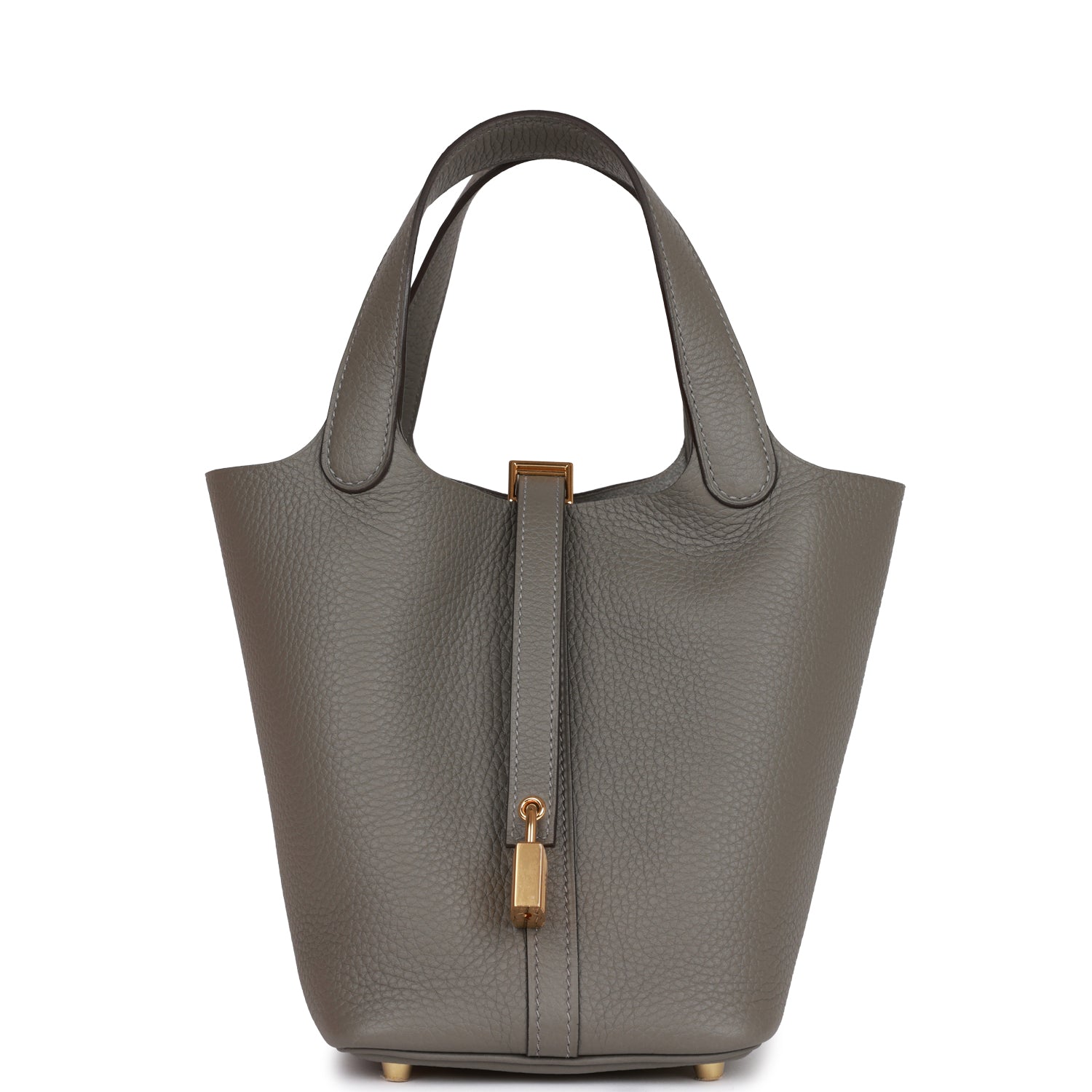 Hermes Picotin Lock Gris Meyer Clemence Hardware Handbag Gold Travel Bag