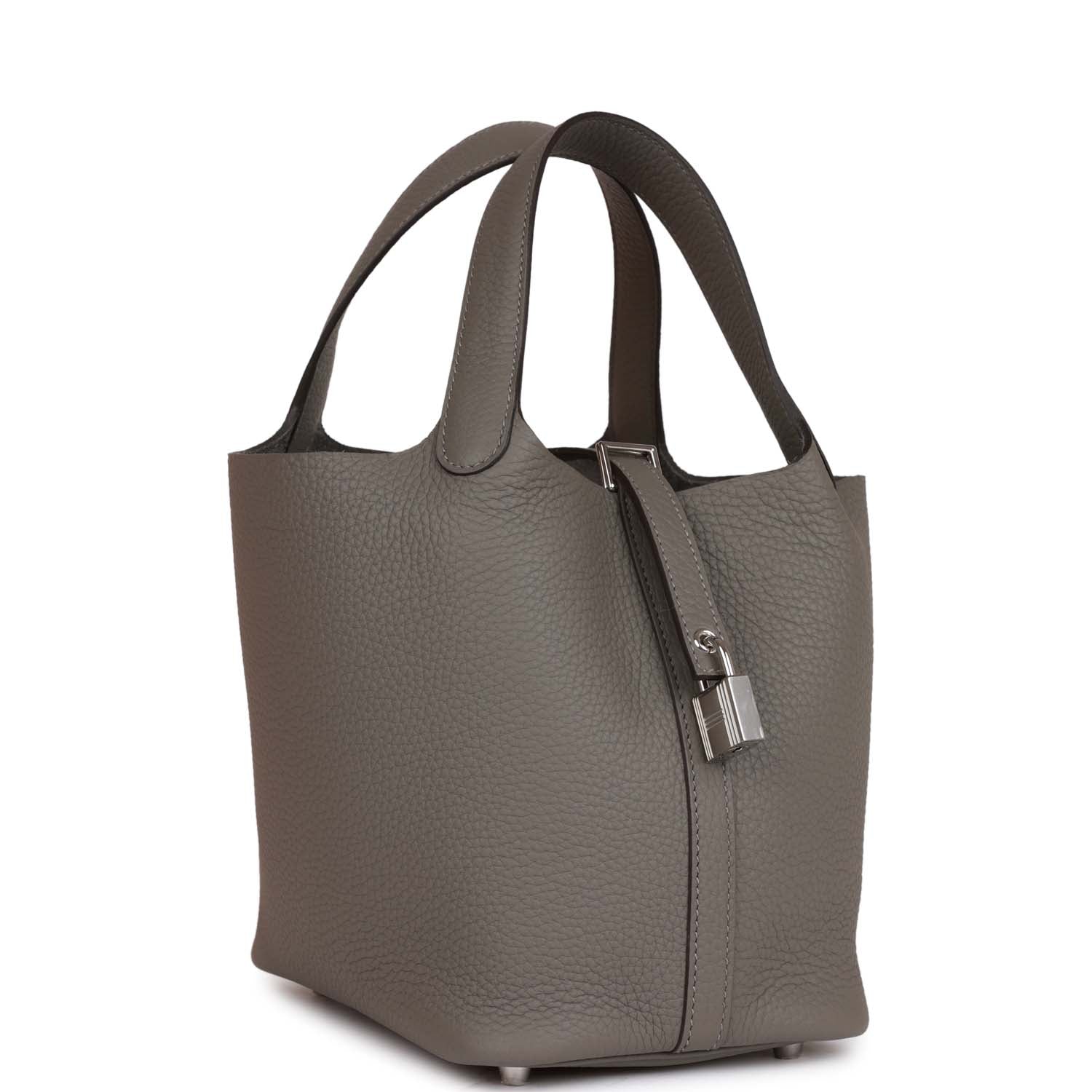 Hermes Picotin Lock Gris Meyer Clemence Palladium Hardware Travel Bag