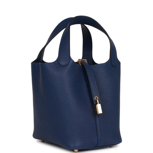 Hermes Picotin Lock Bleu Saphir Maurice Hardware Handbag Gold Travel Bag