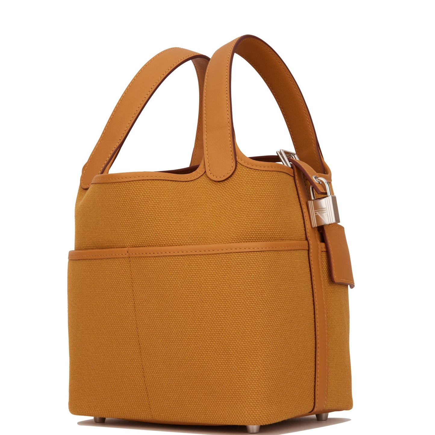 Hermes Picotin Cargo Desert Sesame Swift And Toile Canvas Travel Bag Palladium Hardware