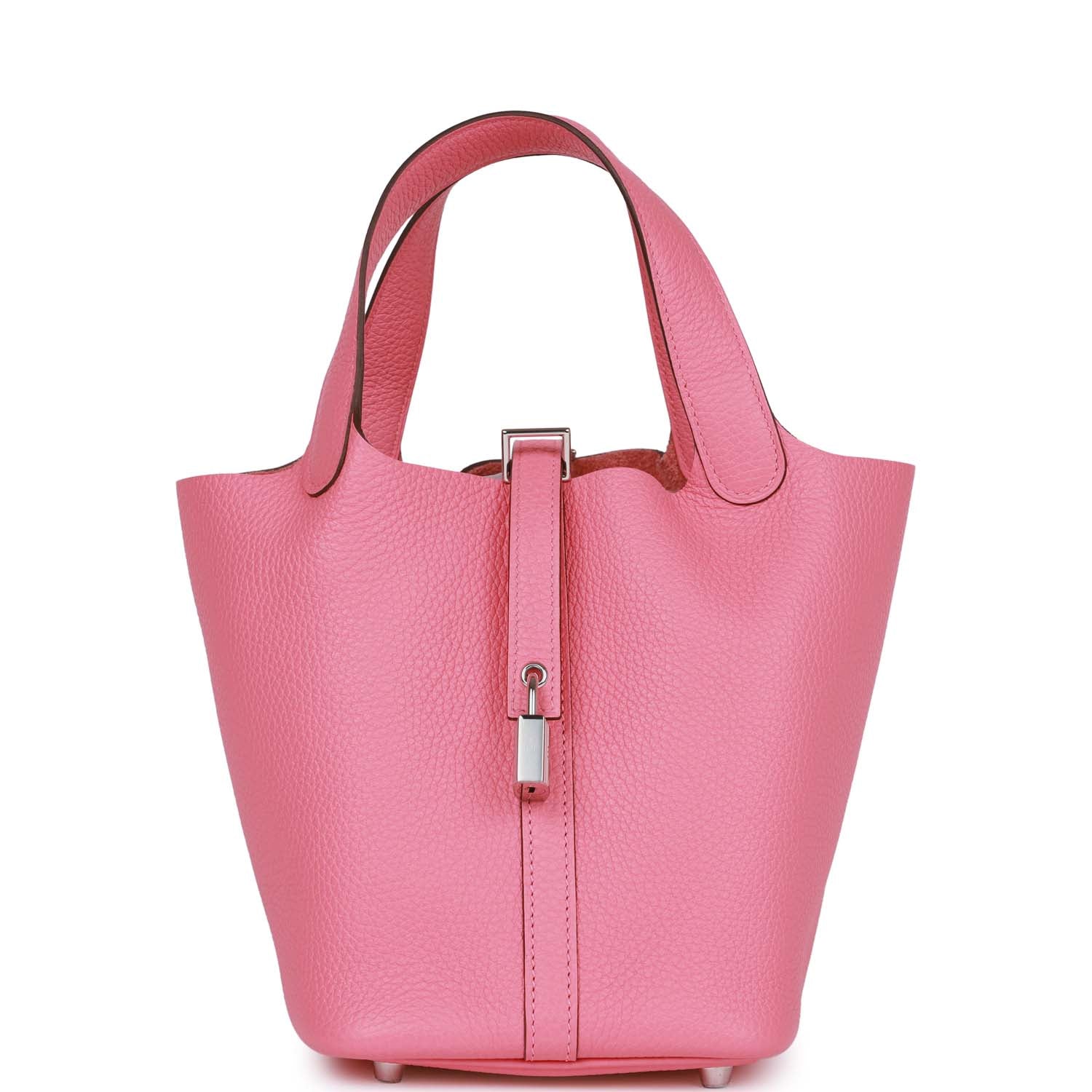 Hermes Picotin Rose Azalee Clemence Palladium Hardware Handbag Travel Bag