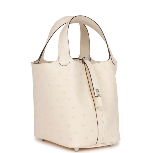 Hermes Picotin Lock Nata Ostrich Palladium Hardware Handbag Travel Bag