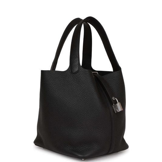 Hermes Picotin Lock Clemence Palladium Hardware Handbag Black Travel Bag 8