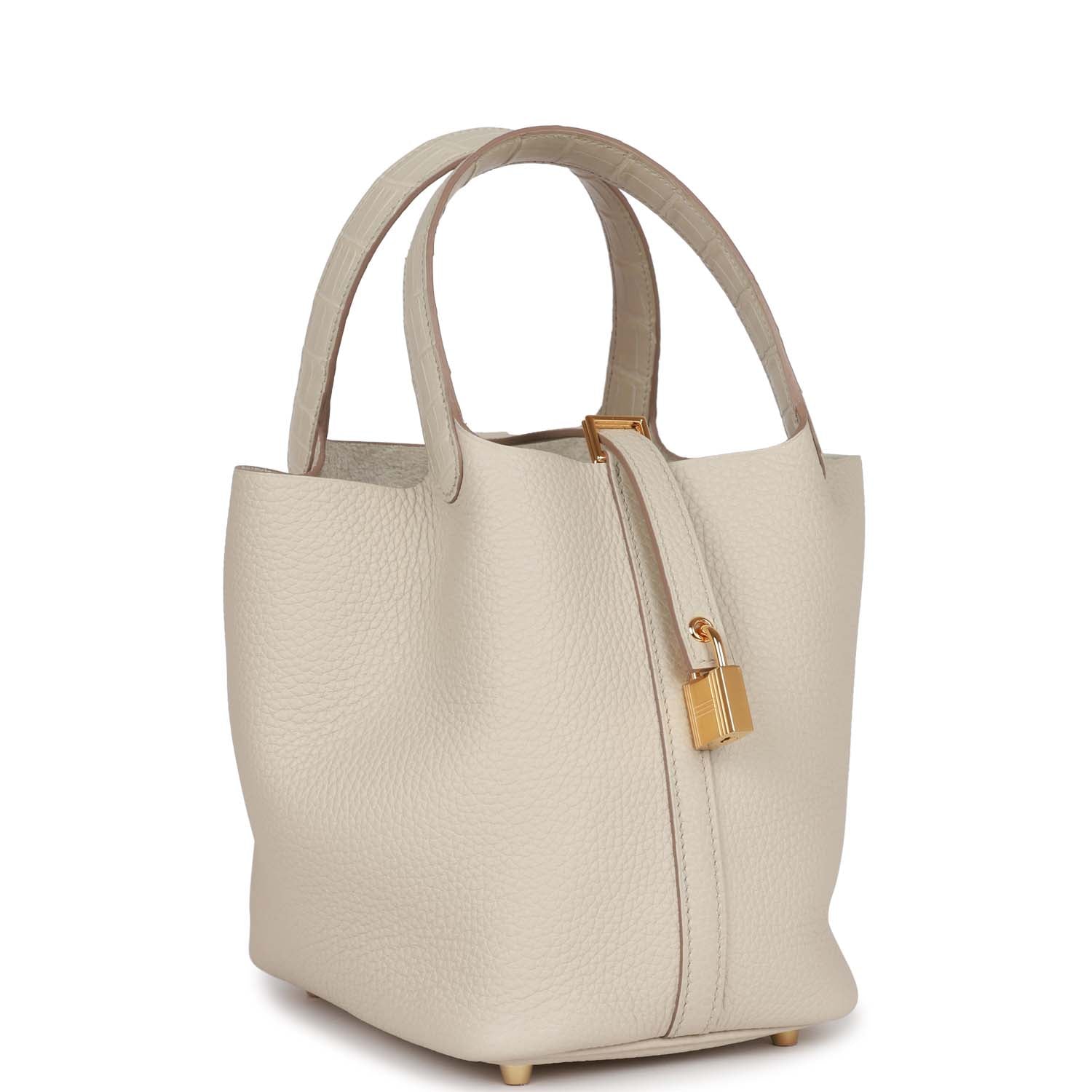 Hermes Picotin Lock Beton Matte Alligator And Clemence Touch Gold Travel Bag