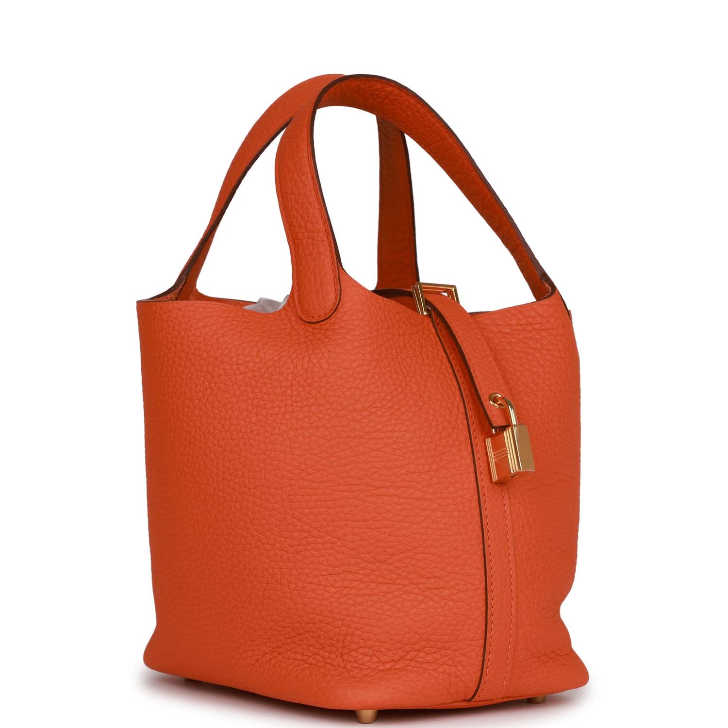Hermes Picotin Lock Orange Clemence Hardware Handbag Gold Travel Bag Palladium Hardware