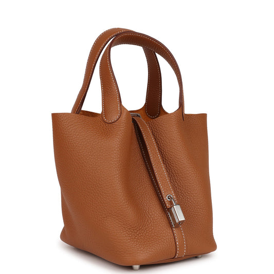 Hermes Picotin Lock Clemence Palladium Hardware Handbag Gold Travel Bag
