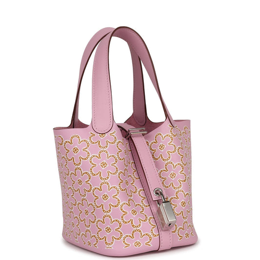 Hermes Micro Picotin Lock Lucky Daisy Mauve Sylvestre Travel Bag