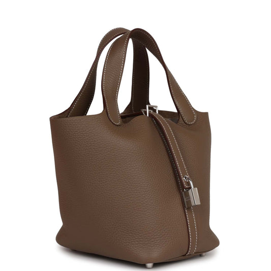 Hermes Picotin Lock Etoupe Clemence Palladium Hardware Handbag Travel Bag
