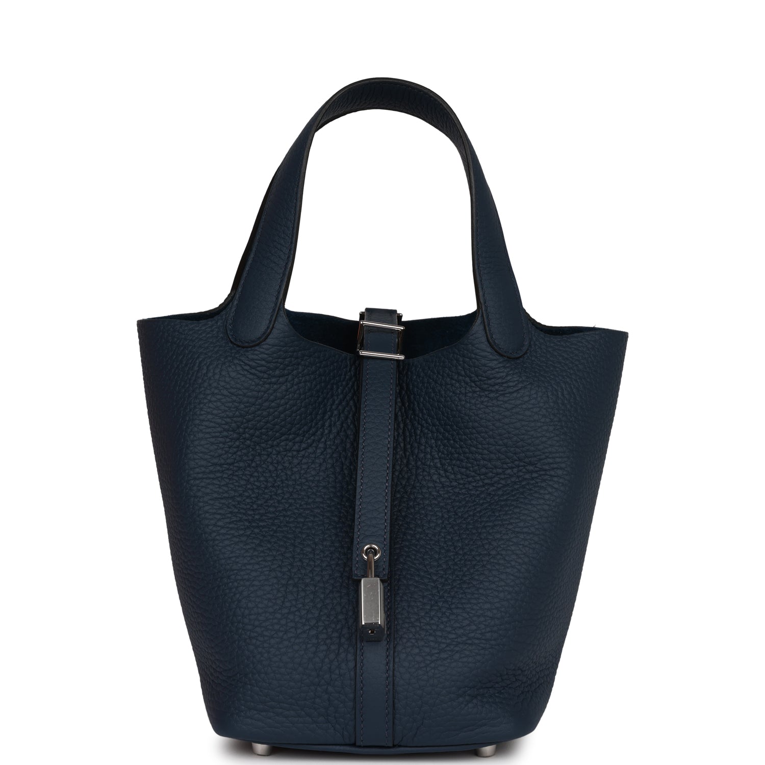 Hermes Picotin Lock Bleu De Prusse Clemence Palladium Travel Bag