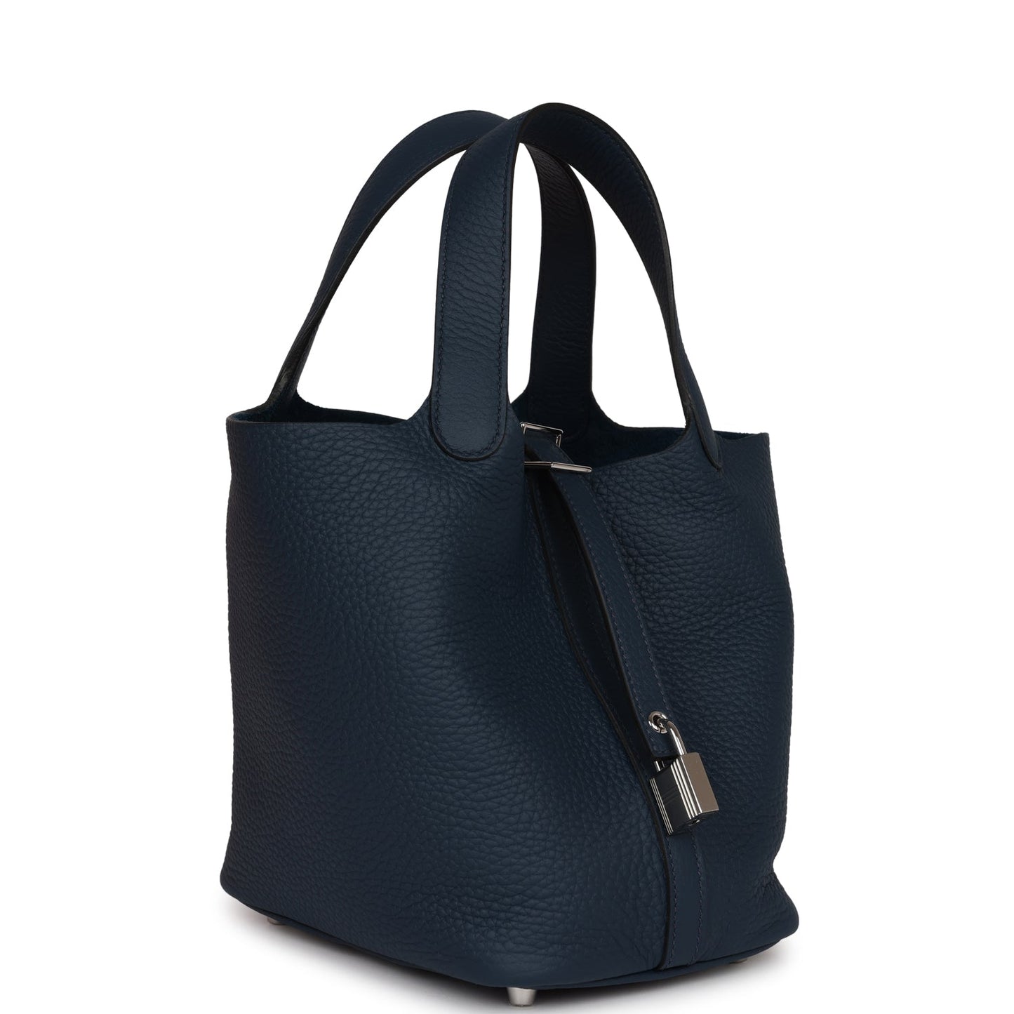 Hermes Picotin Lock Bleu De Prusse Clemence Palladium Travel Bag