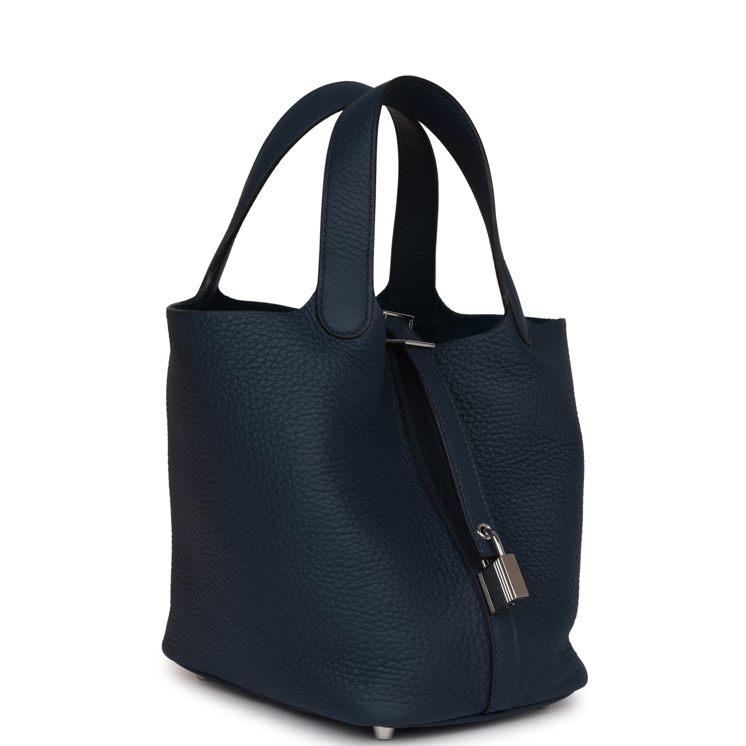 Hermes Picotin Lock Bleu De Prusse Clemence Palladium Travel Bag