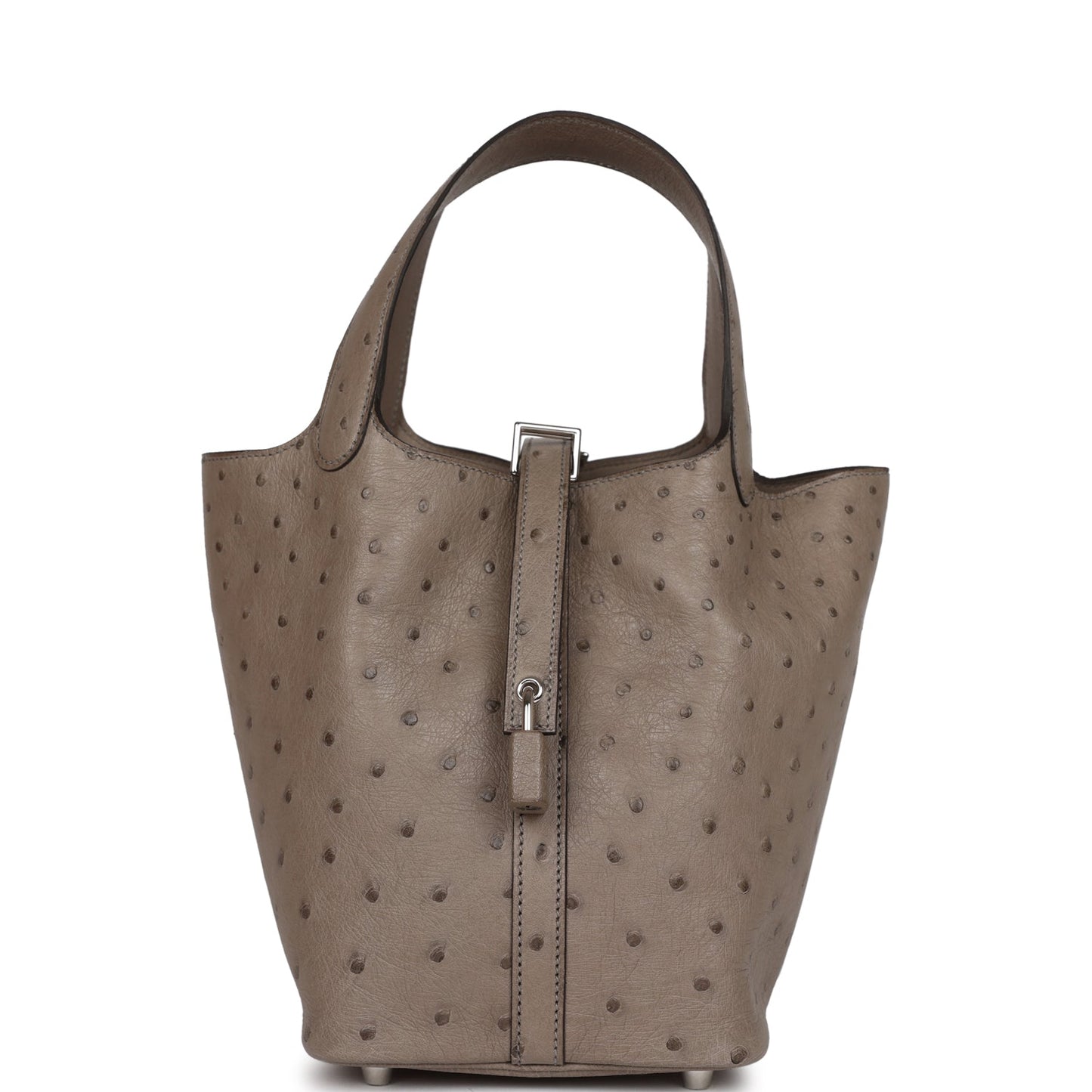 Hermes Picotin Lock Gris Tourterelle Ostrich Palladium Hardware Travel Bag