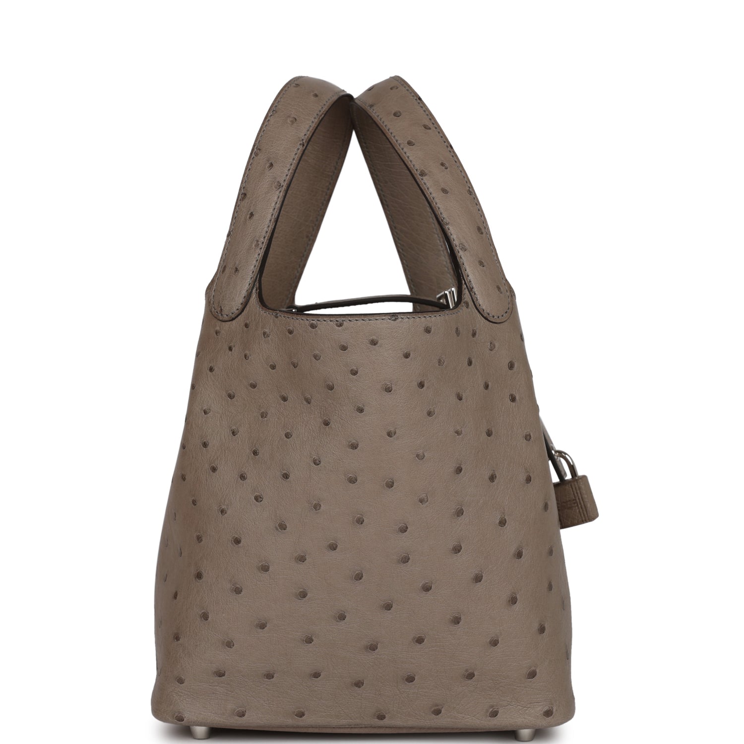 Hermes Picotin Lock Gris Tourterelle Ostrich Palladium Hardware Travel Bag