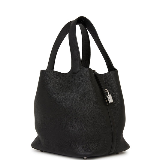 Hermes Picotin Lock Clemence Palladium Hardware Handbag Black Travel Bag 7
