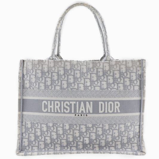 Dior Christian Tote Bag Cotton Light Gray Embroidery Medium