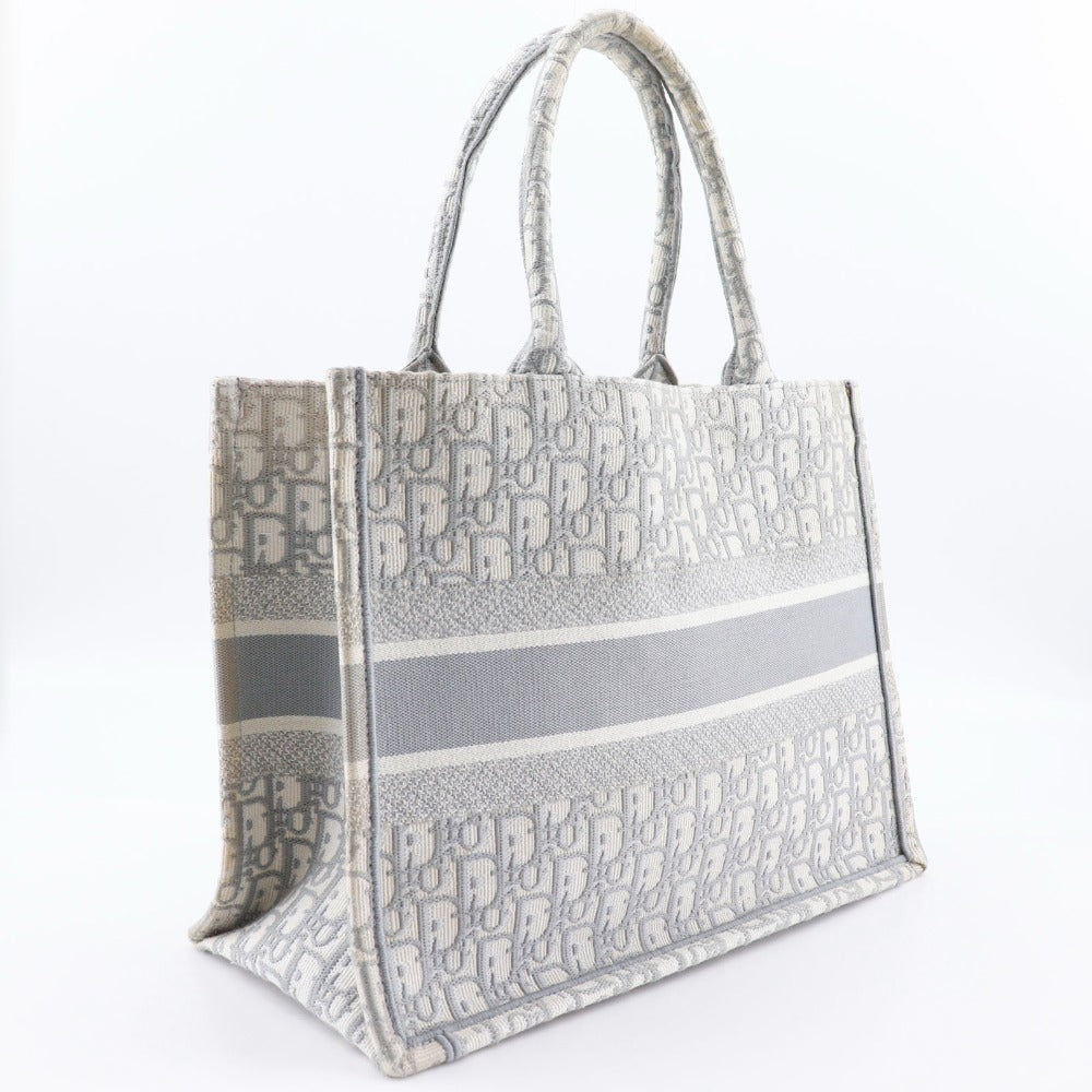Dior Christian Tote Bag Cotton Light Gray Embroidery Medium