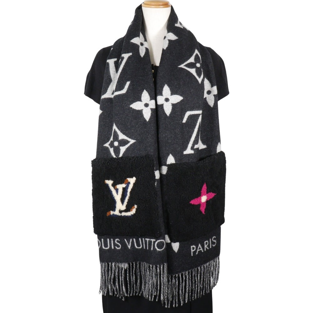 Louis Vuitton Scarf M76567 cashmere shearling teddy Black