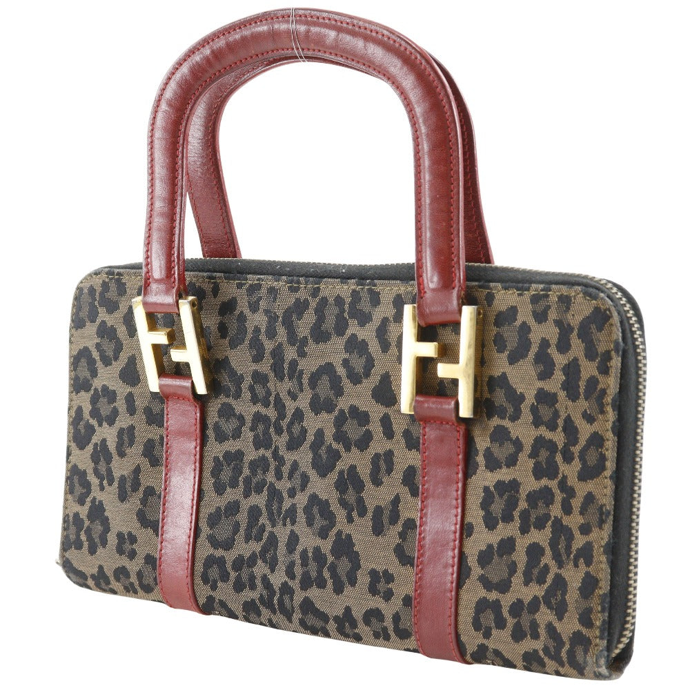 Fendi Handbag Leopard Leopard Pattern Wallet Bag Women Canvas Nylon Brown Travel Bag