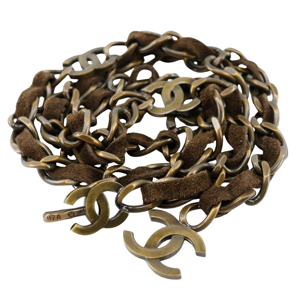 Chanel belt Plated Suede COCO Mark processing Brown Gold