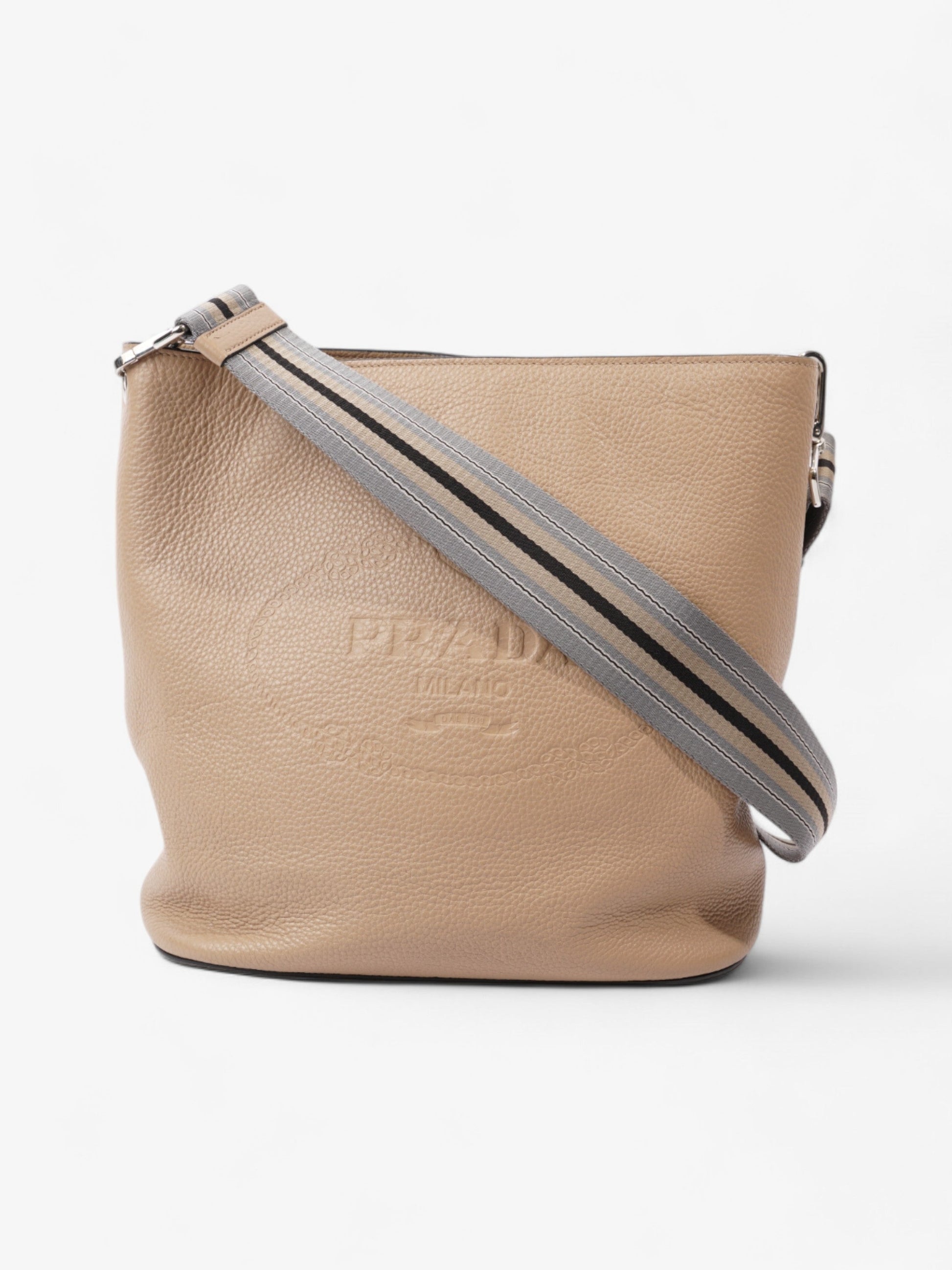 Prada Prada Logo Bucket Bag Neutral Leather Medium Crossbody Bag