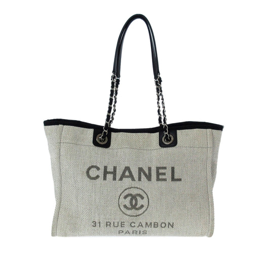 Chanel Deauville Tote Bag Gray Canvas Small