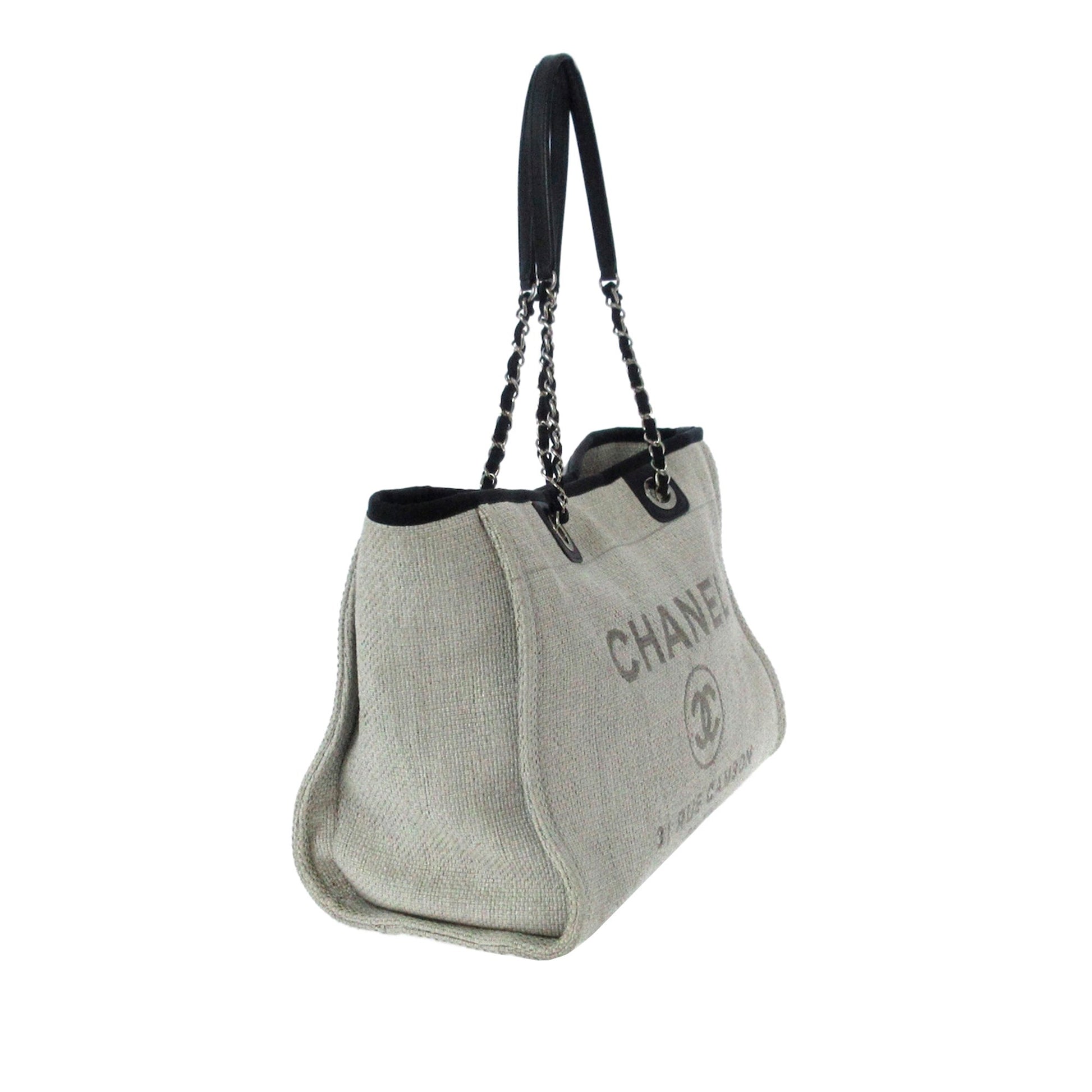 Chanel Deauville Tote Bag Gray Canvas Small