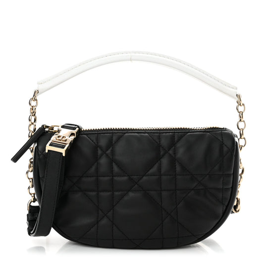 Dior Handbag Christian Cannage Vibe Hobo Bag Lambskin Black Small Shoulder Bag