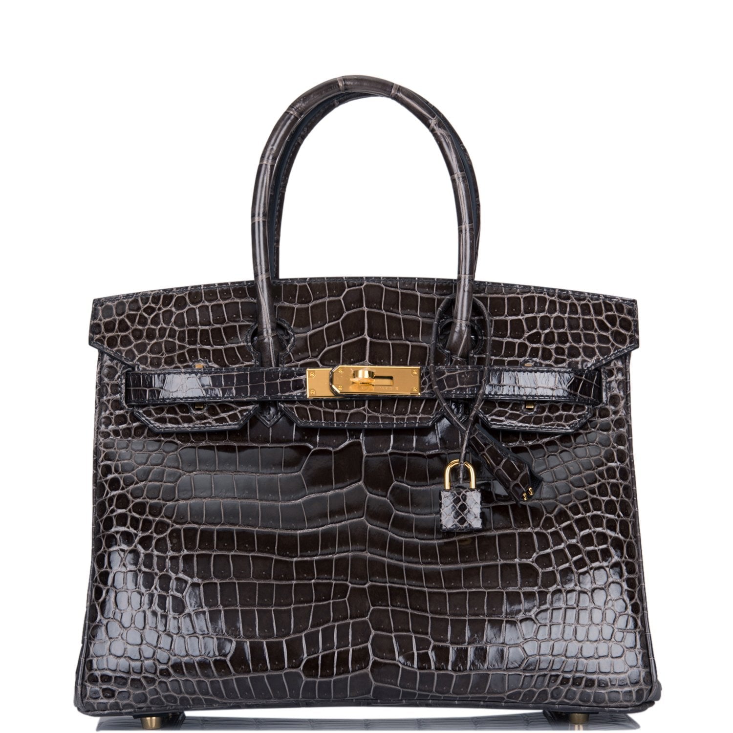 Hermes Birkin Graphite Shiny Porosus Crocodile Hardware Handbag Gold Travel Bag Gold Hardware