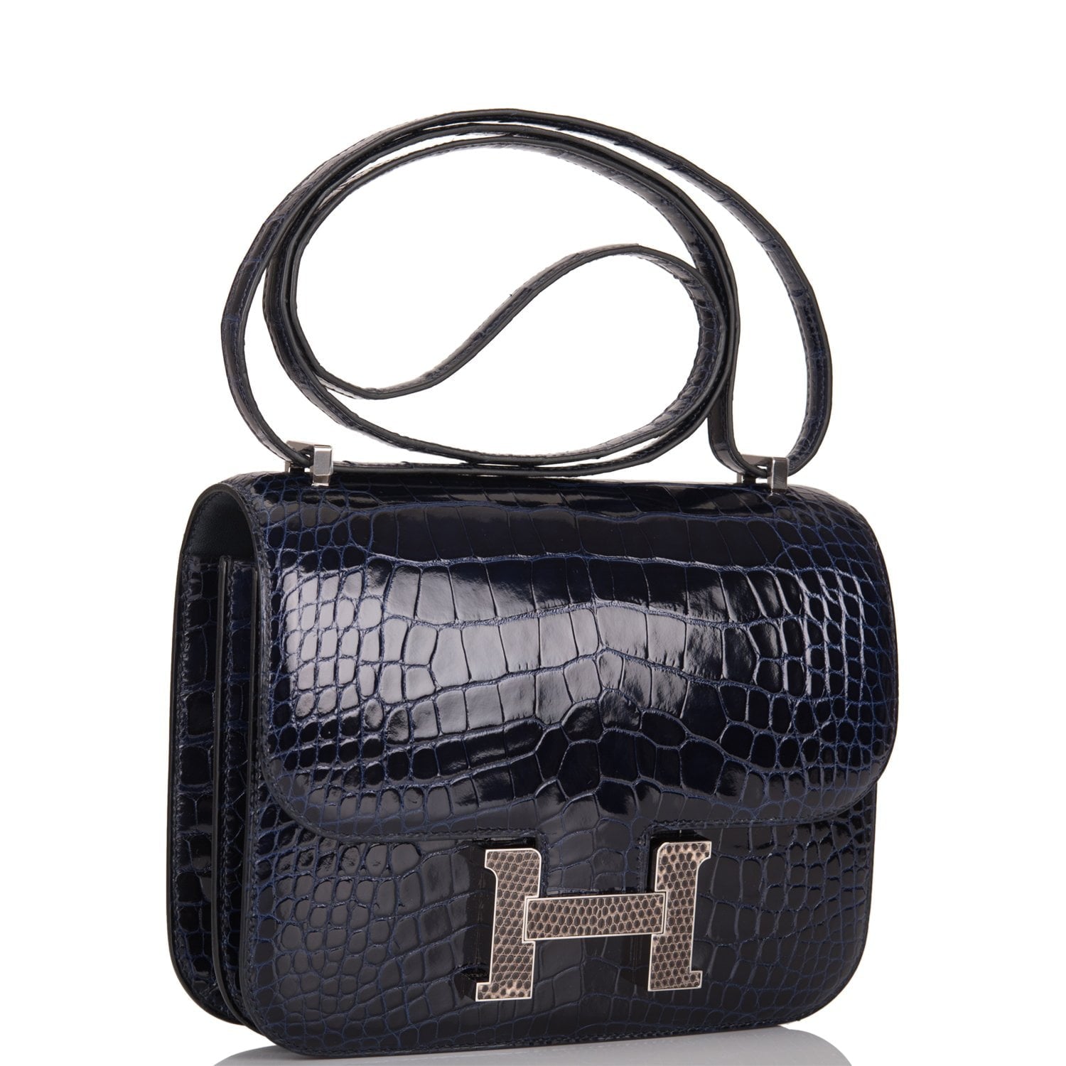 Hermes Bleu Marine Alligator And Ombre Lizard Marquette Tan Travel Bag