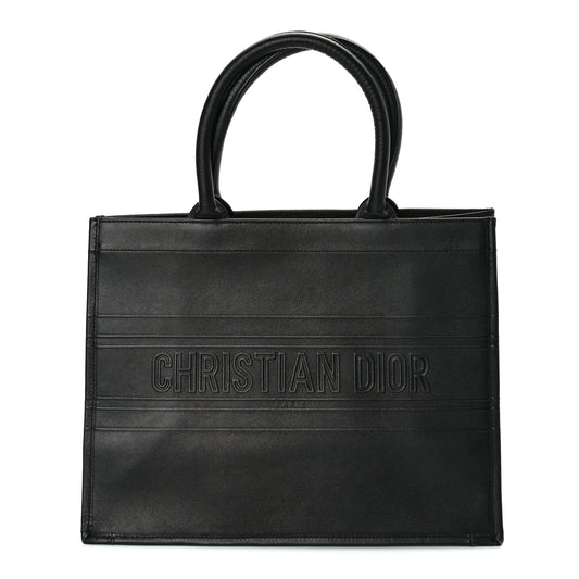 Dior Handbag Christian Calfskin Book Tote Leather Black Medium Shoulder Bag