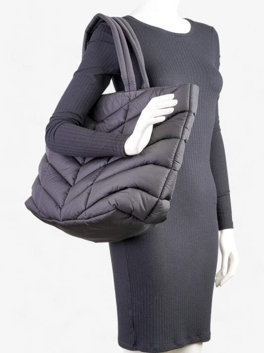 YSL Saint Laurent Detailed Puffer Tote Bag Polyamide Black Logo
