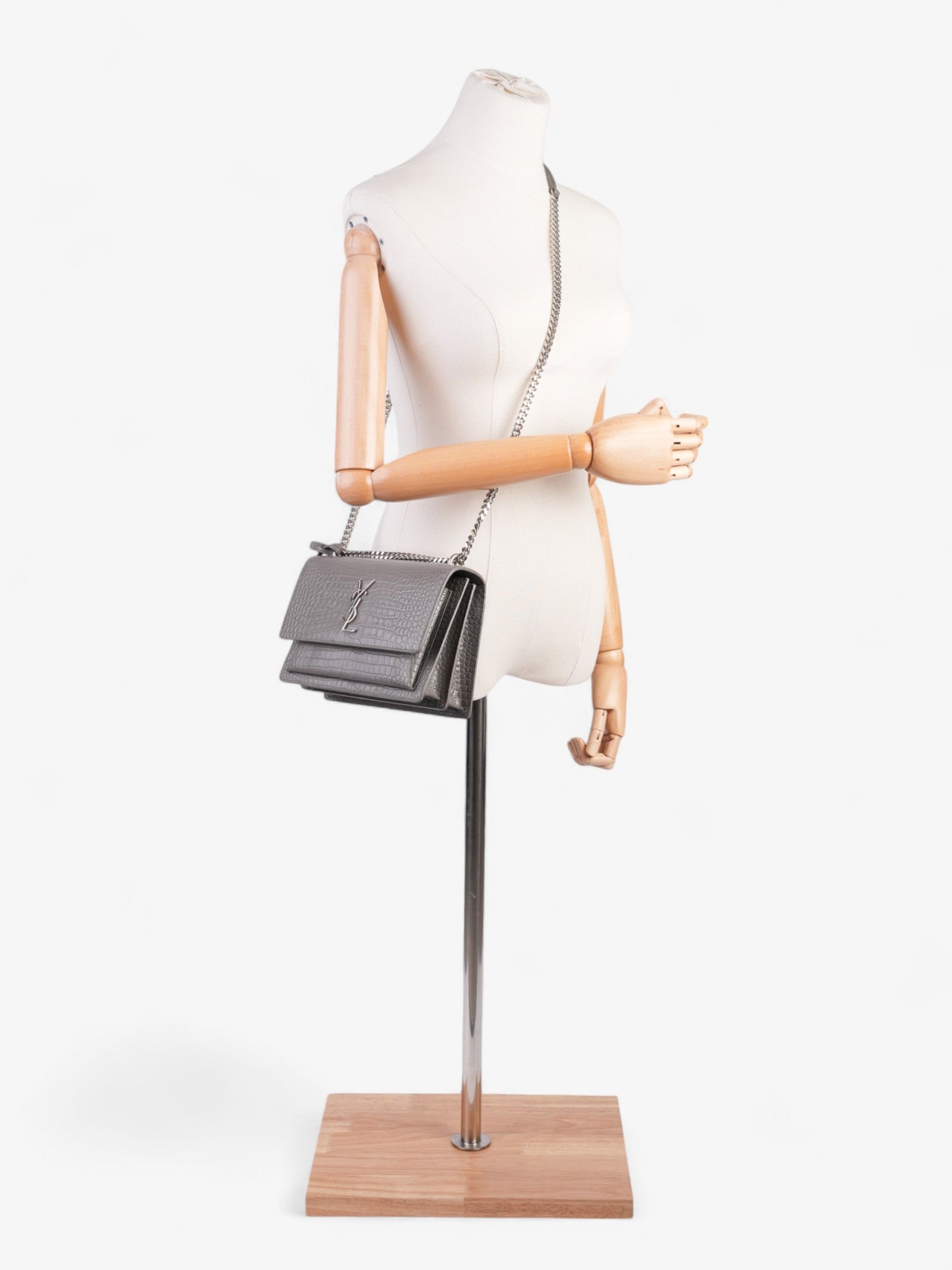 YSL Saint Laurent Sunset Grey Shoulder Bag Leather Gray Medium