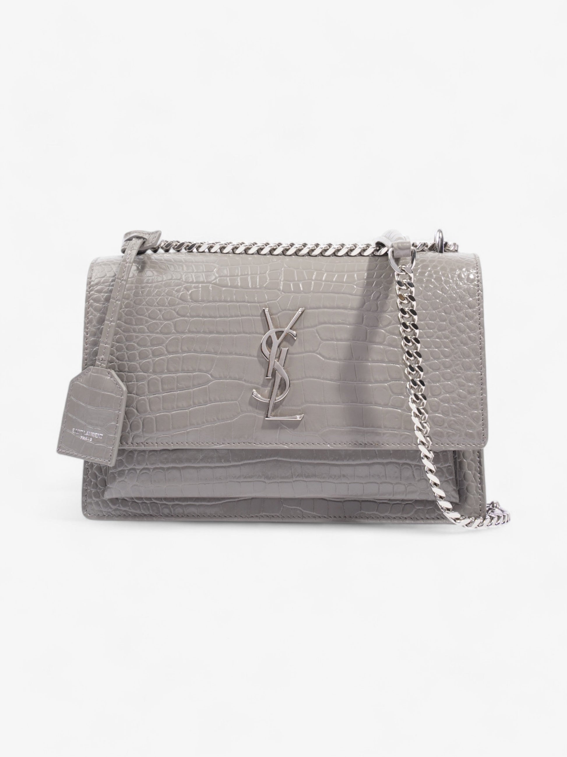 YSL Saint Laurent Sunset Grey Shoulder Bag Leather Gray Medium
