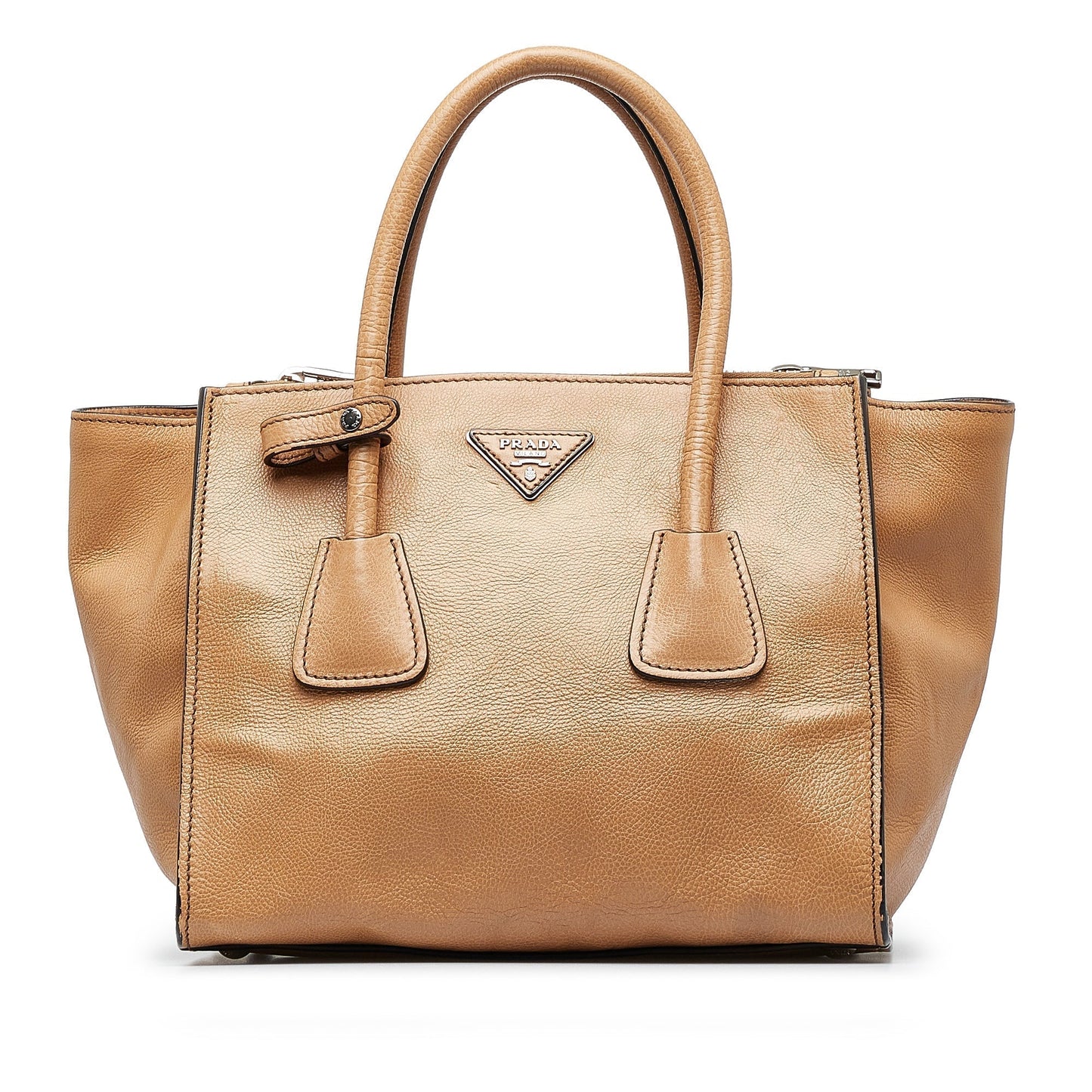 Prada City Calf Double Tote Tan Zip Tote Bag