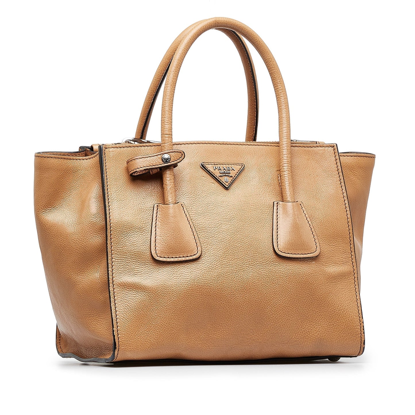 Prada City Calf Double Tote Tan Zip Tote Bag