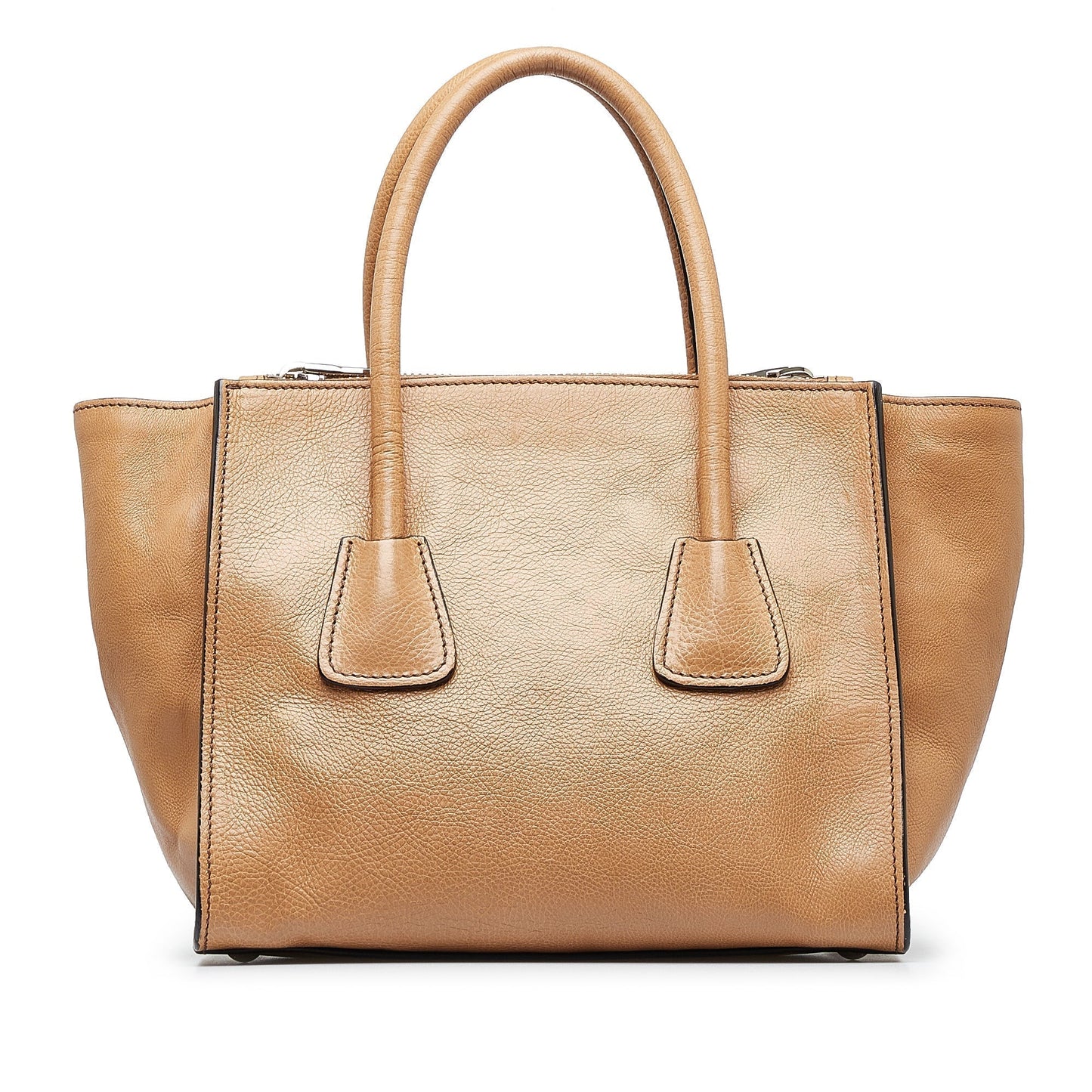 Prada City Calf Double Tote Tan Zip Tote Bag
