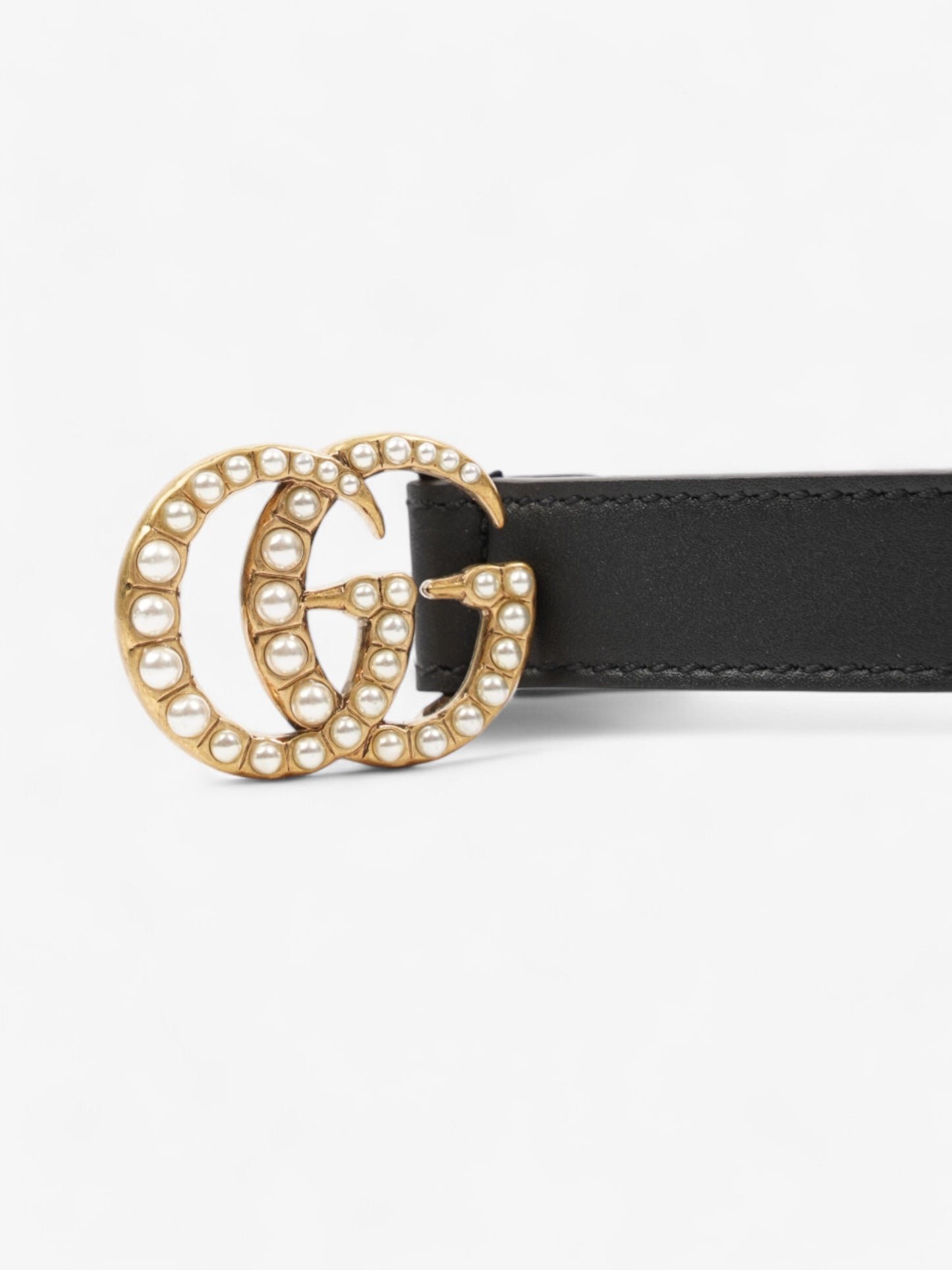 Gucci Marmont Thin Pearl Belt Pearl Handbag Leather Black Accessory