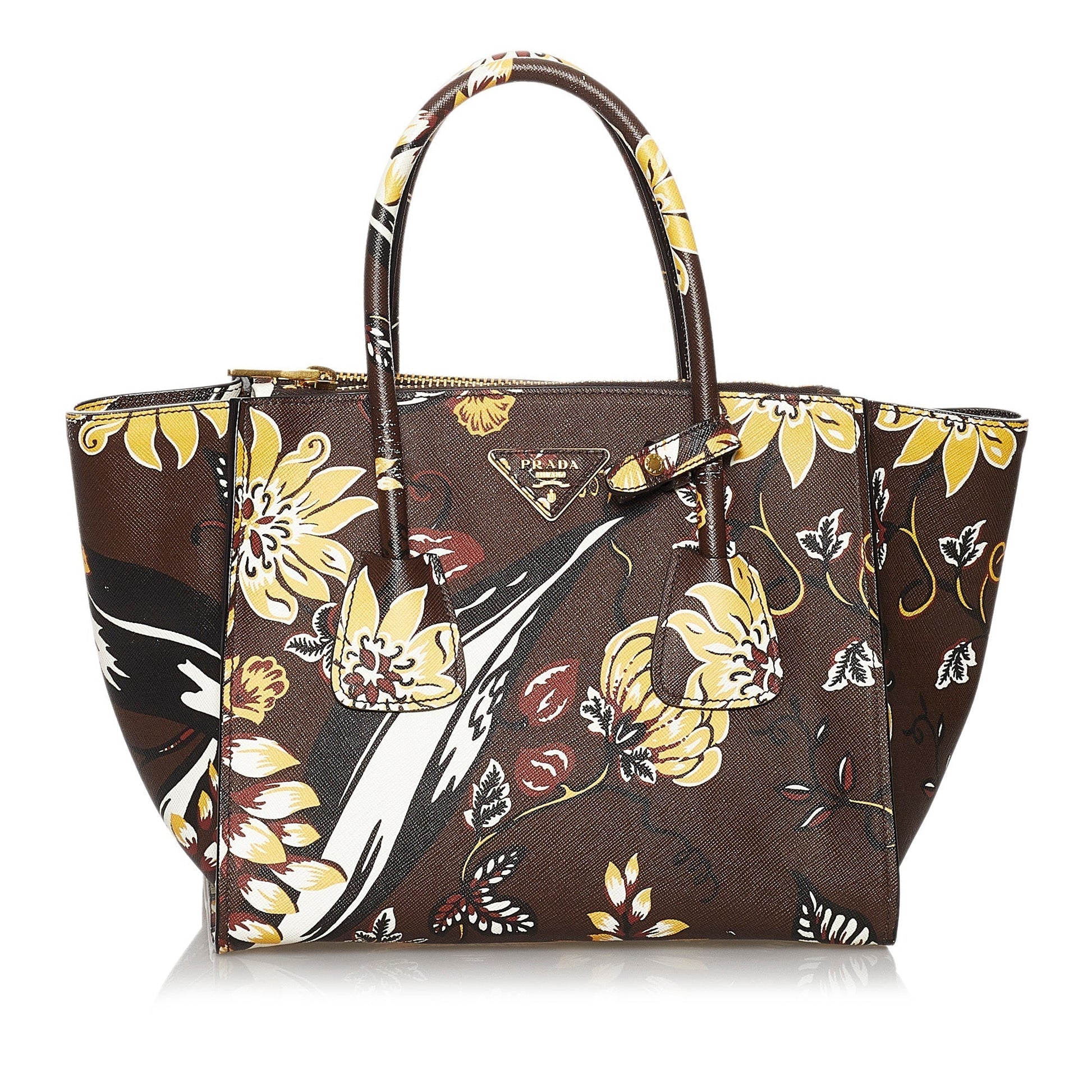 Prada Printed City Calf Double Satchel Zip Satchel Bag