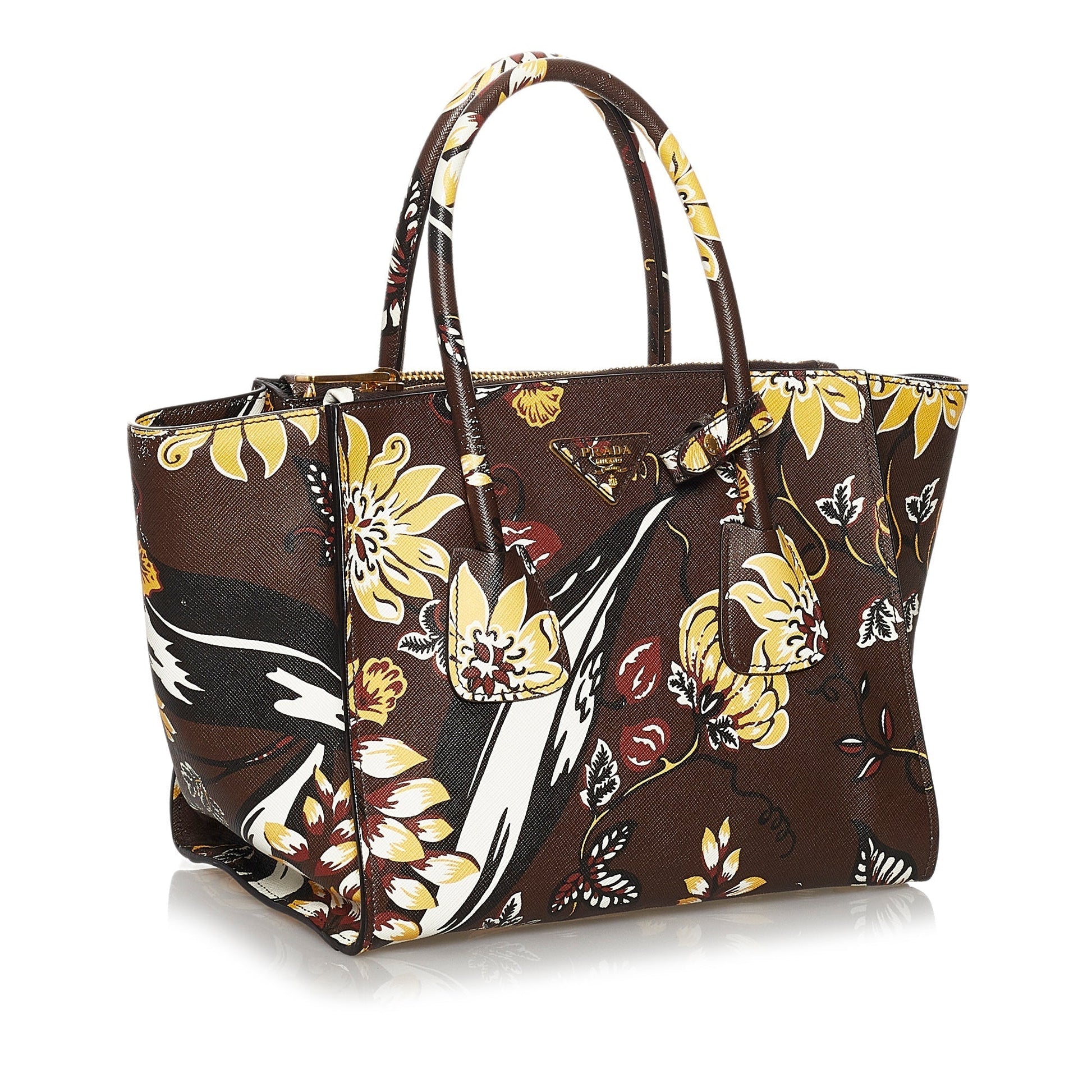 Prada Printed City Calf Double Satchel Zip Satchel Bag